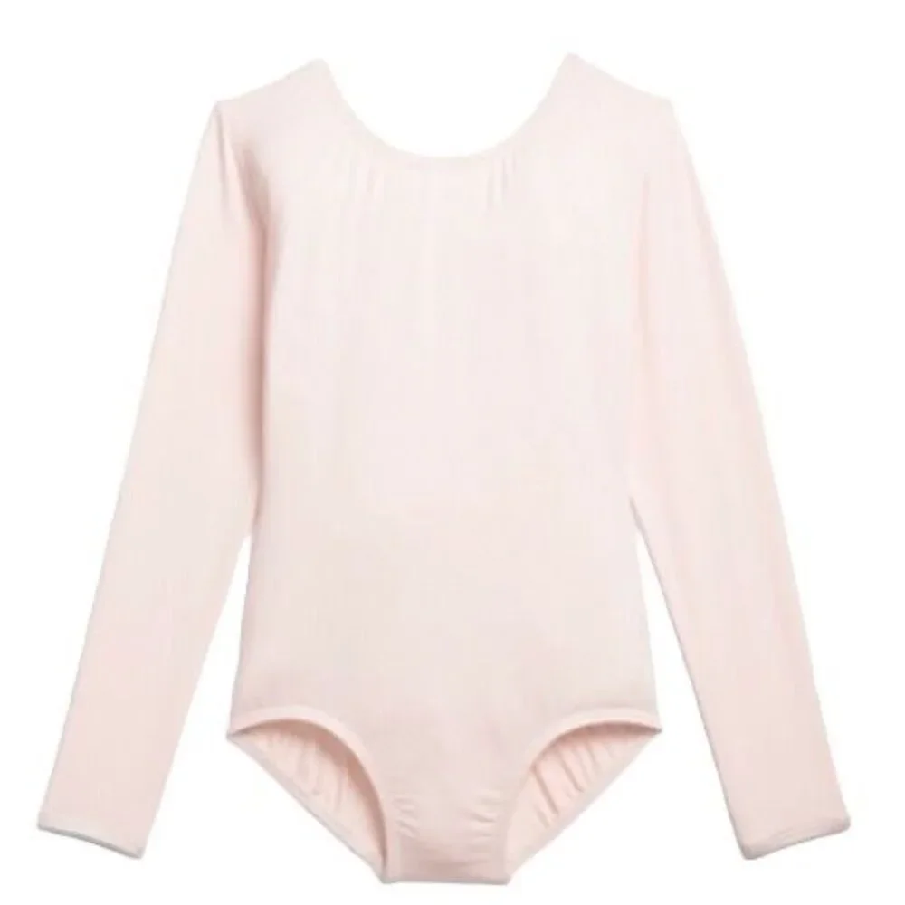 Danskin Childs L 12-14 Leotard Theatrical Pink Long Sleeve Scoop Neck Dance